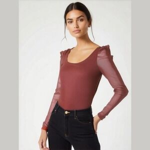 Vivienne Tam Rust Red Long Sleeve Sheer Sleeve Top